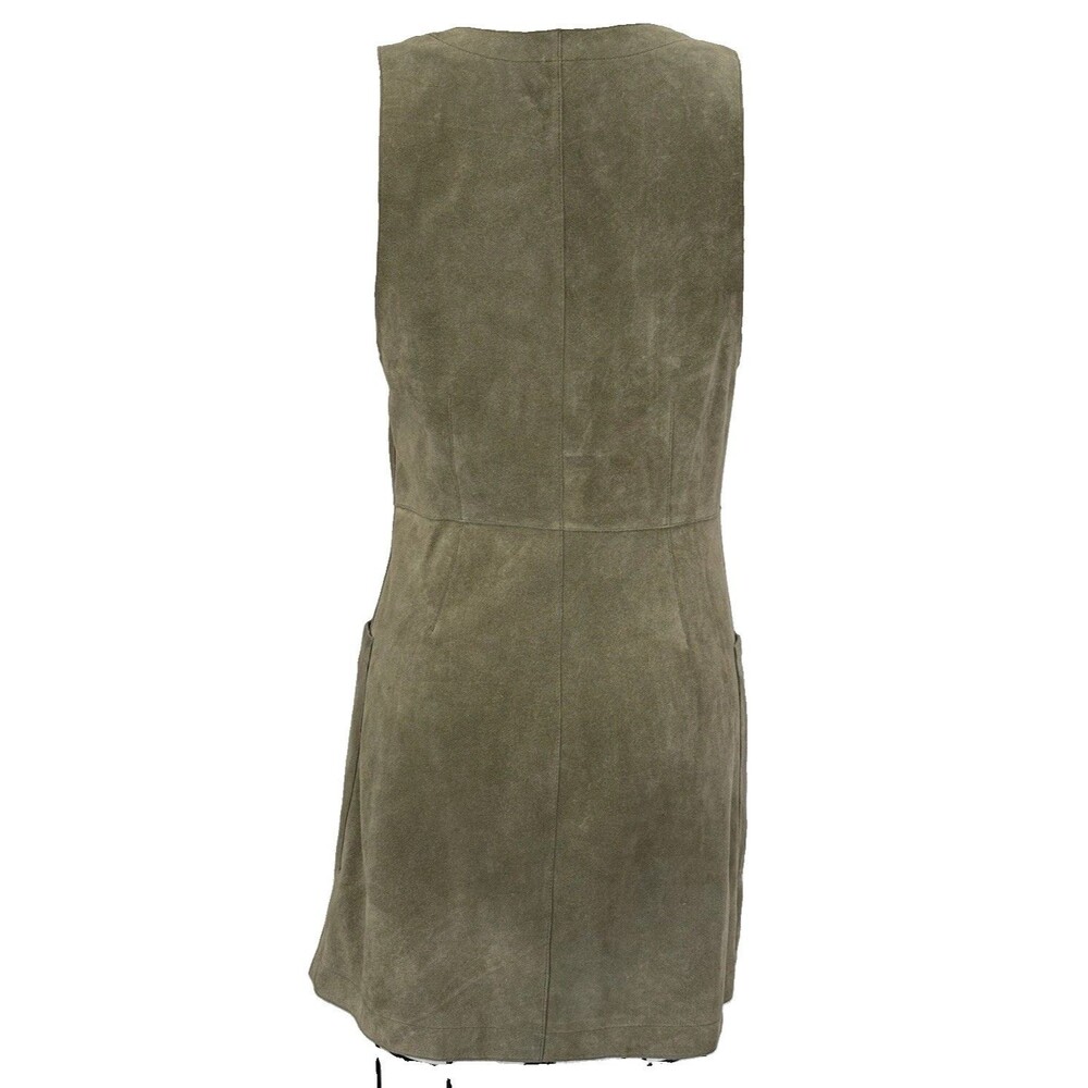 Free People Suede Mini Dress Women Sz 4 Green Genuine Suede Boho Festival GUC - Picture 3 of 14